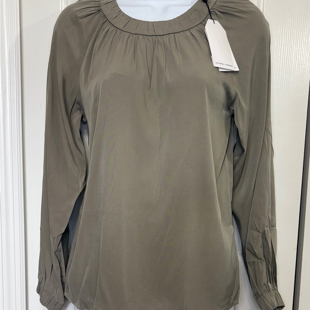 Universal Standard Selene Gathered Neck Blouse Sage Green Size 4XS (00-0)NWT